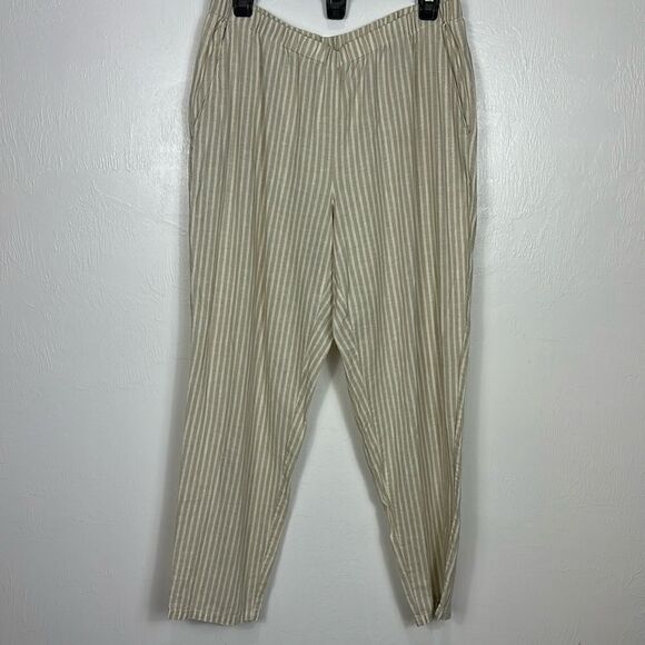 Eileen Fisher Hemp Organic Cotton Tapered Leg Two Tone Beige Pants Size M - Picture 2 of 10